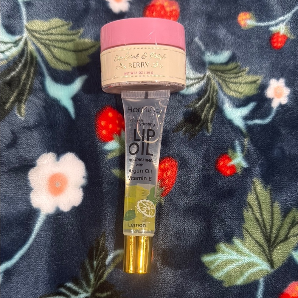 Lip Scrub & Polish in “Berry” & Her Mine Lip Oil in “Lemon” New